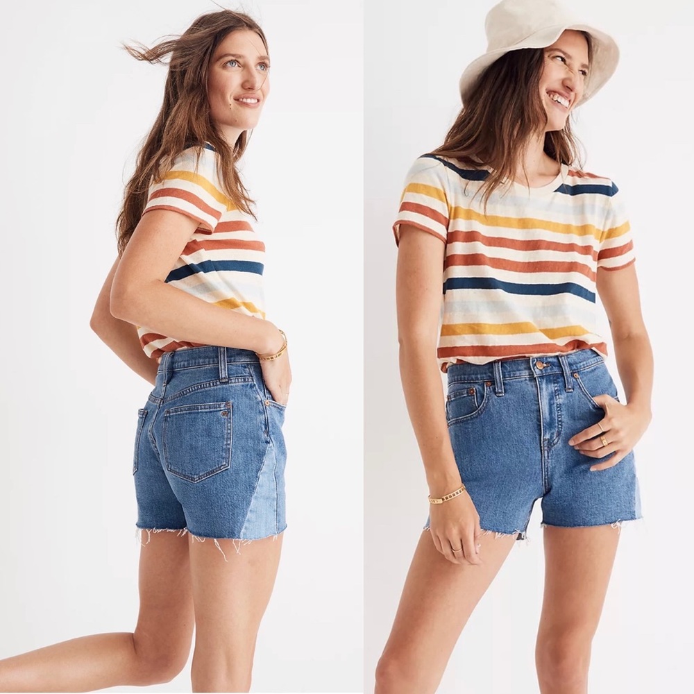Madewell High Rise Denim Jean Shorts: Pieced Edition J0530 Patchwork Raw Hem 25 - Picture 4 of 16
